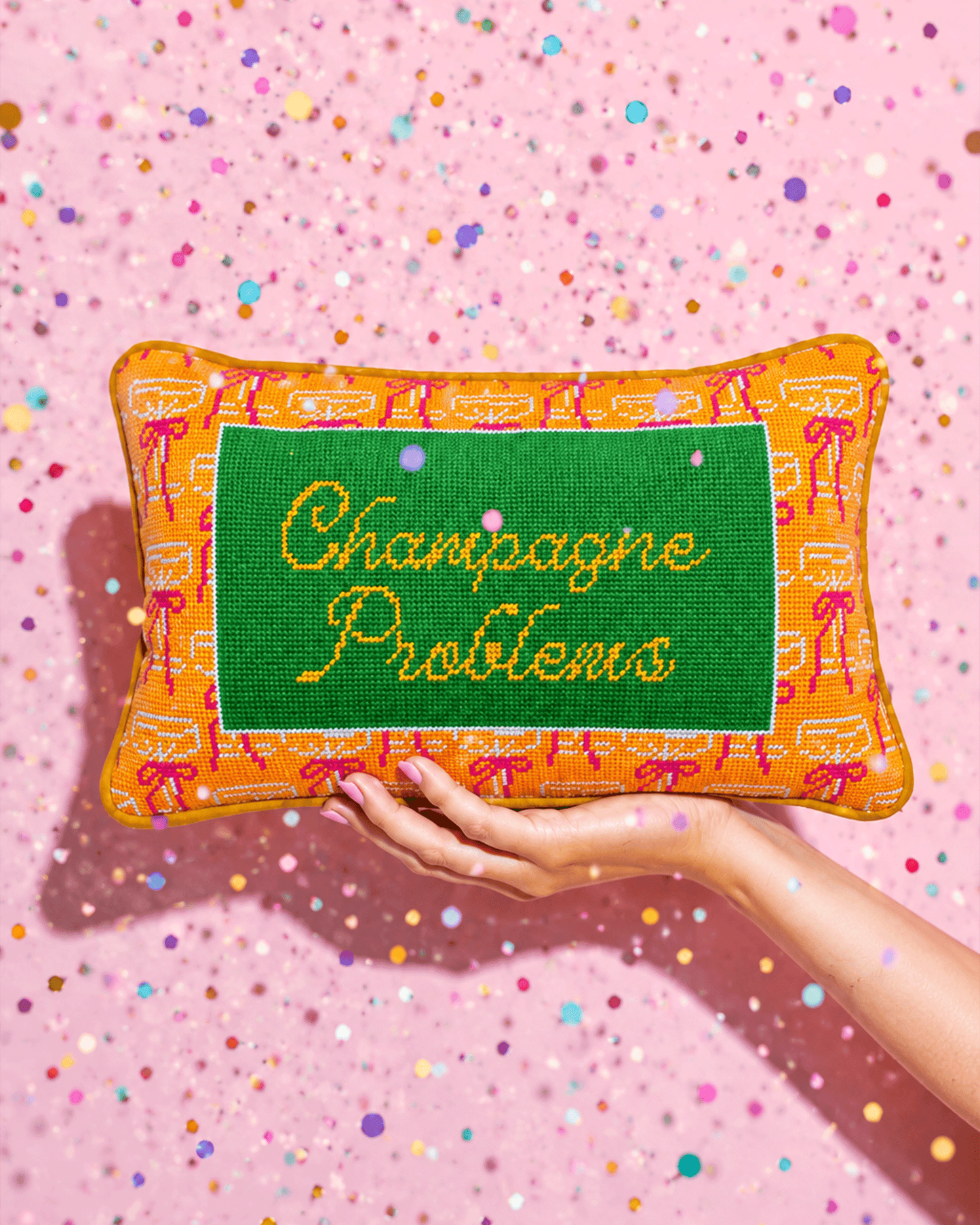 Champagne Problems Needlepoint Pillow