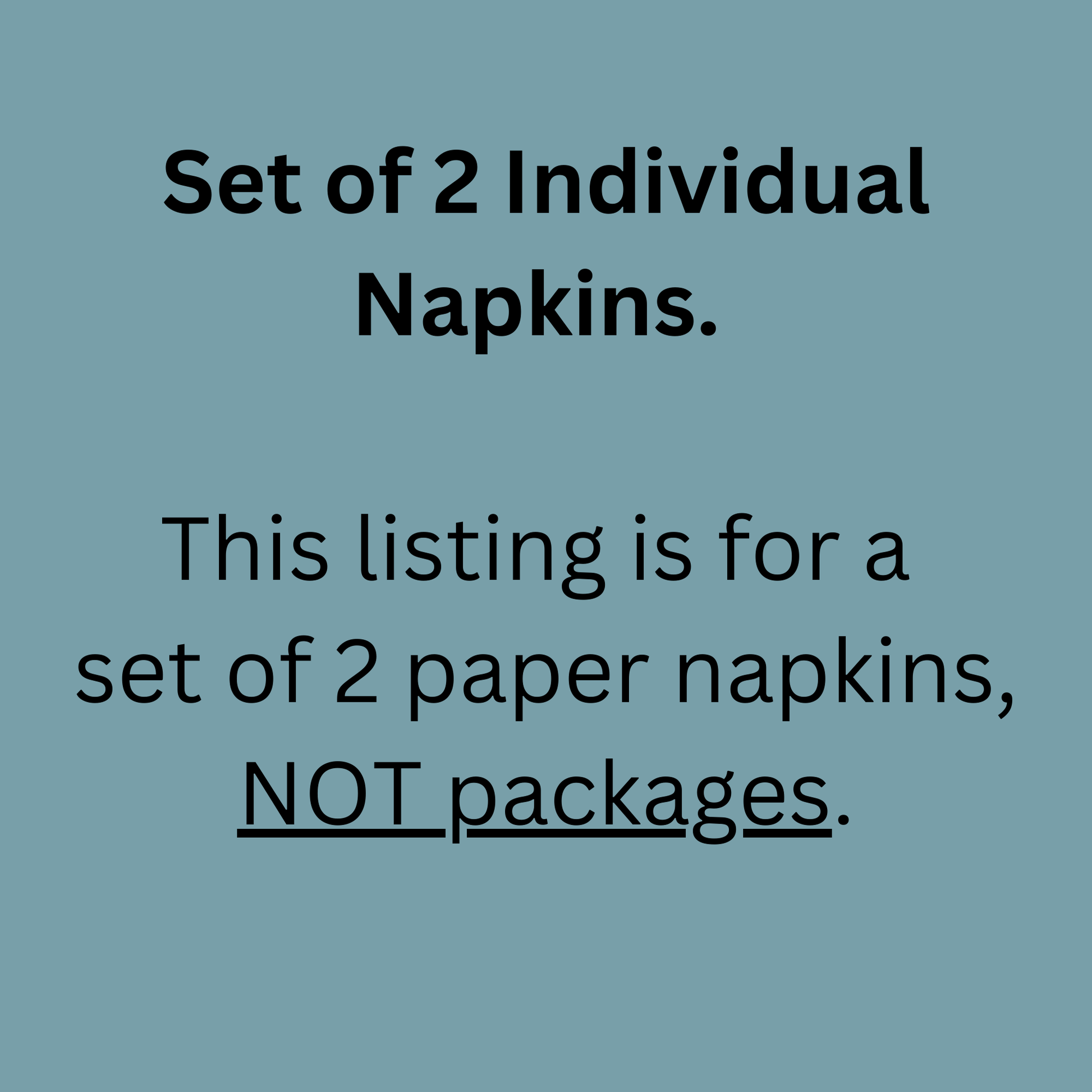 Text on a blue background indicating a set of 2 individual paper napkins.