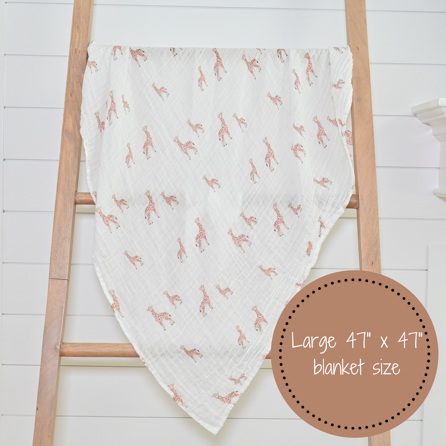 Baby Giraffe Swaddle Blankets: 47" x 47" 100% Muslin Cotton