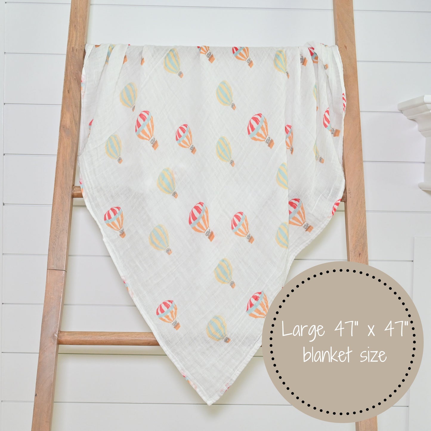 Baby Hot Air Balloons Swaddle Blanket - Up, Up, and Away: 47" x 47" 100% Muslin Cotton