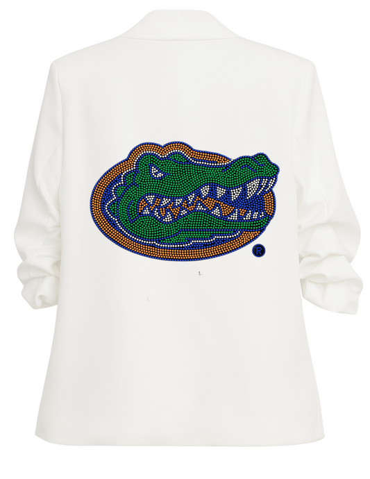University of Florida Gator Head White Ruched Sleeve Blazer