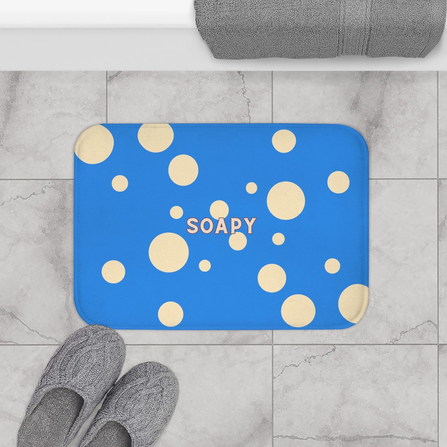 Soapy Blue Bath Mat — Playful Bubble Bathroom Rug