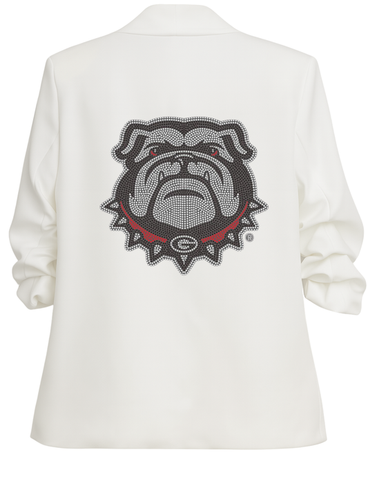 University of Georgia Bulldog White Ruched Sleeve Blazer