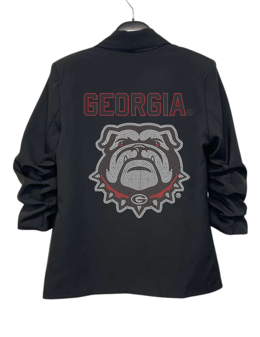 University of Georgia Bulldog & Script Black Ruched Sleeve Blazer