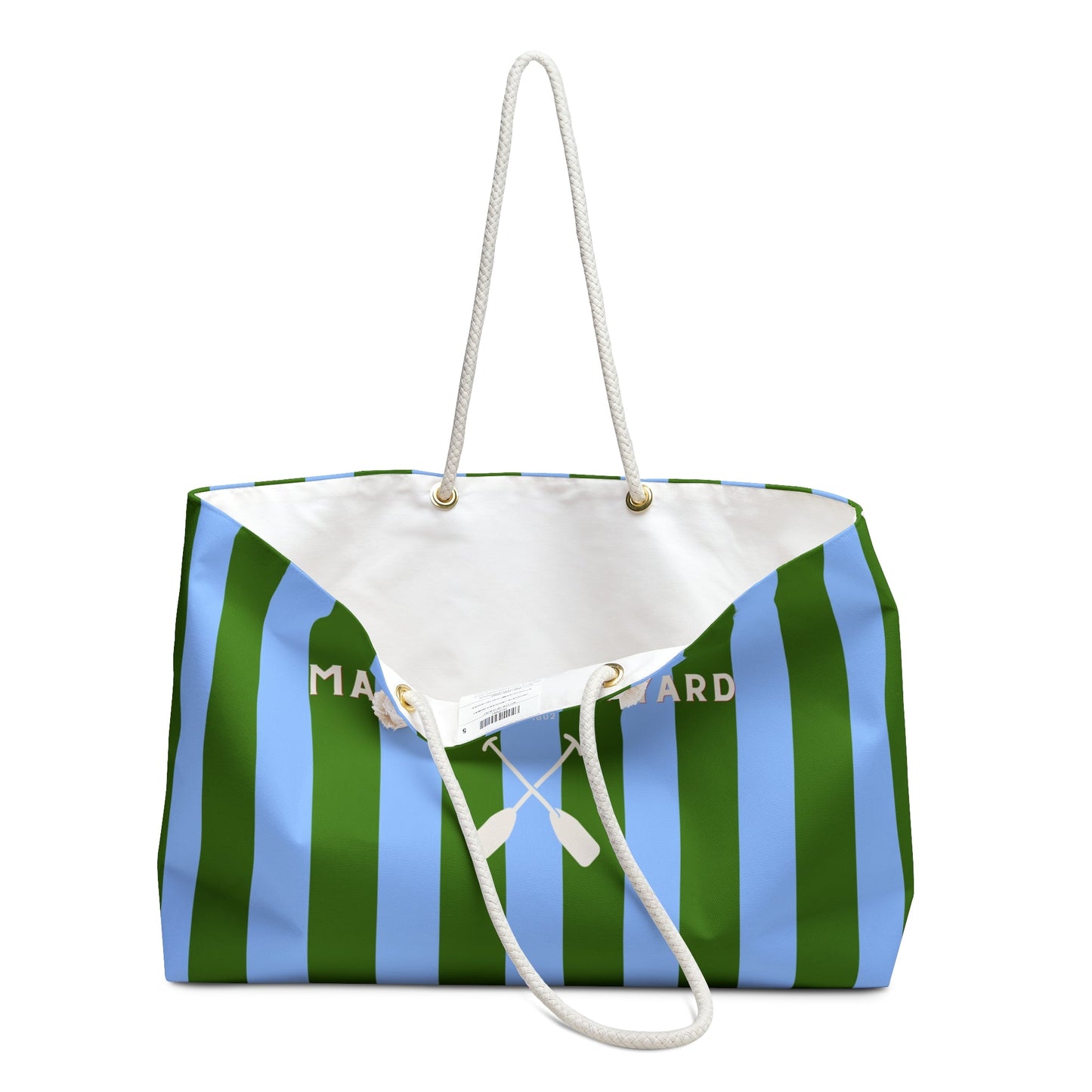 Marthas Vineyard Preppy Weekender Bag — Stripped Rope-Handle Travel Tote
