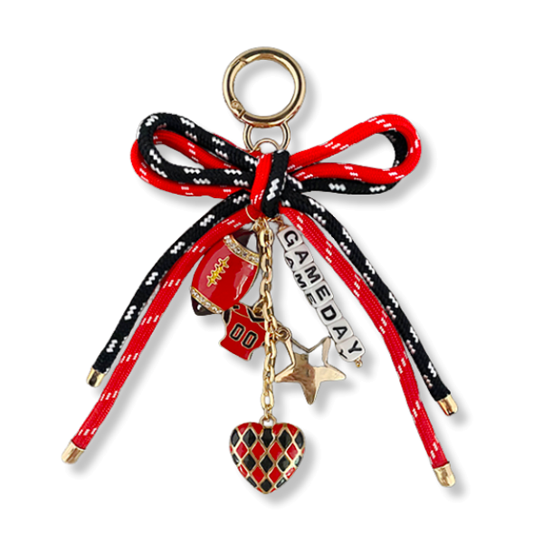 Game Day Football Bow Enamel Bag Charm