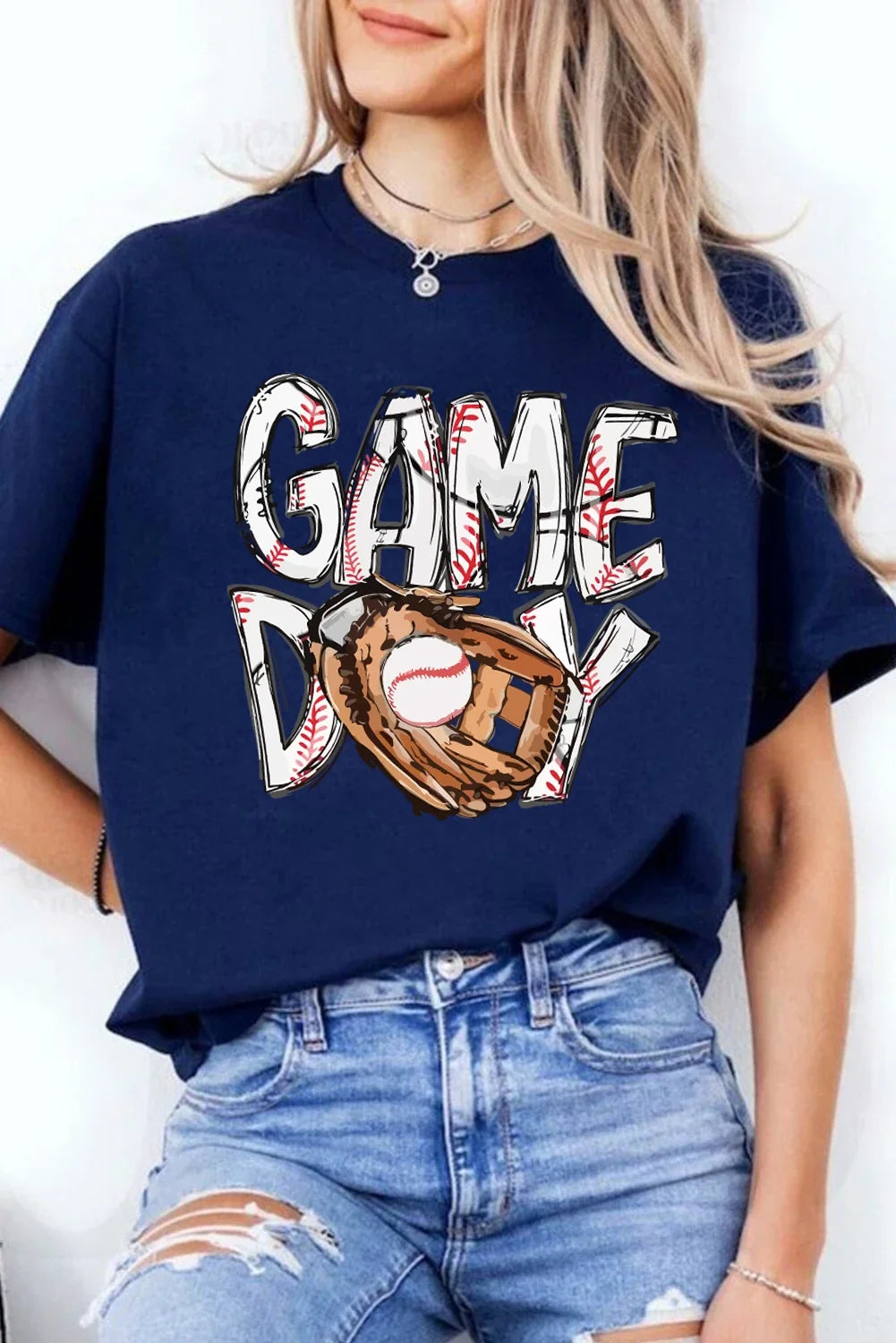 Addie - Blue Game Day Baseball Graphic Tee