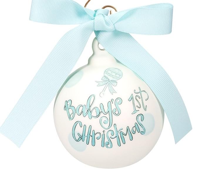 Baby Boy's 1st Christmas Ceramic Ball Ornament Blue and White Handpainted