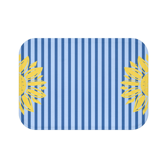 Preppy Sunflower Stripe Bath Mat – Yellow Sunflower Bathroom Rug