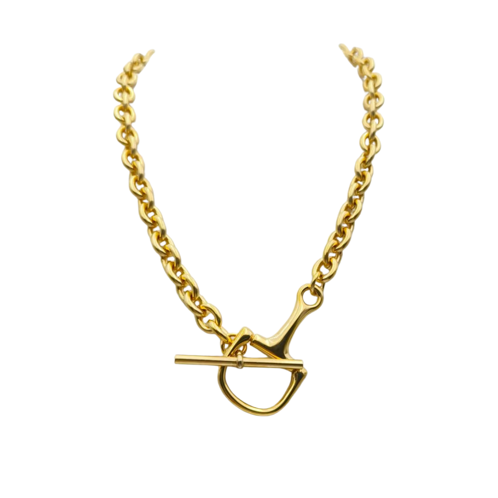 Equestrian Horse Bit Toggle Necklace 18k Gold Non Tarnish