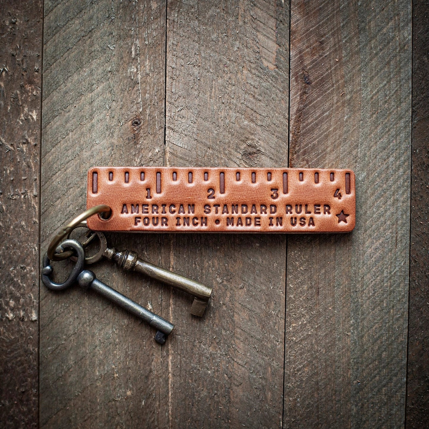 Pocket Ruler Rectangular Leather Keychain