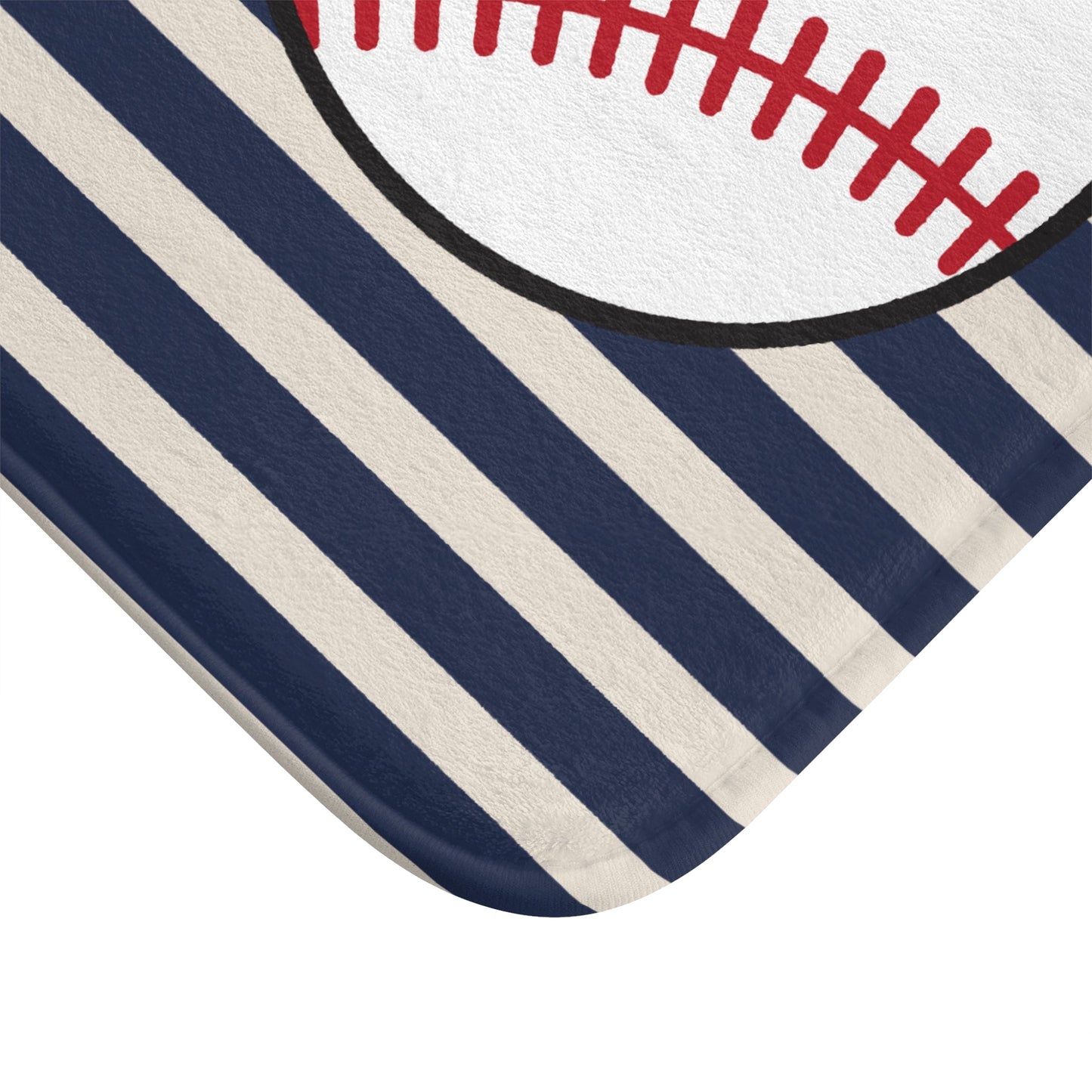 Baseball Bath Mat – Blue-Grey Striped Soft Non-Slip Bathroom Rug