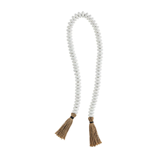 Mud Pie Decor Beads with Tassel, White, 40"