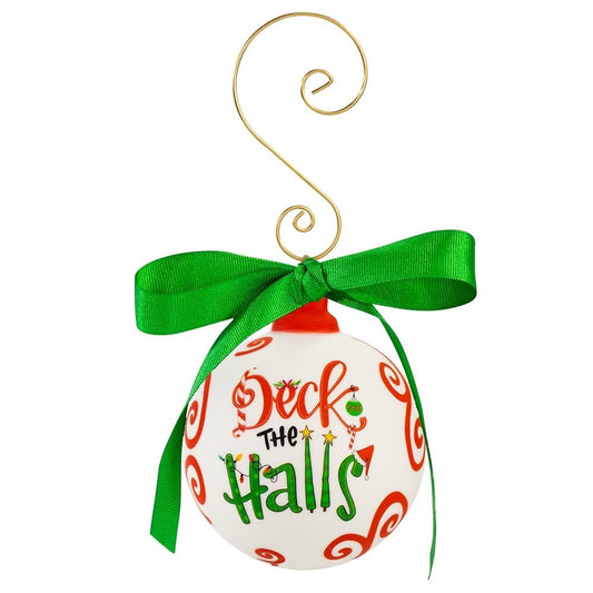 Deck The Halls Ceramic Ball Ornament Red Green Handpainted