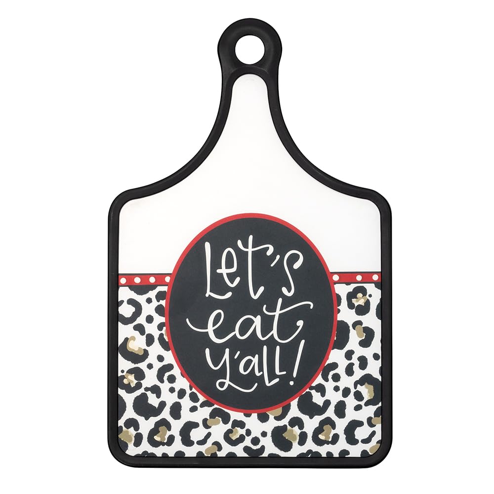 About Face Designs Cheese Board Serving Tray with Handle, 12 x 7.5-Inches, Let's Eat Y'all