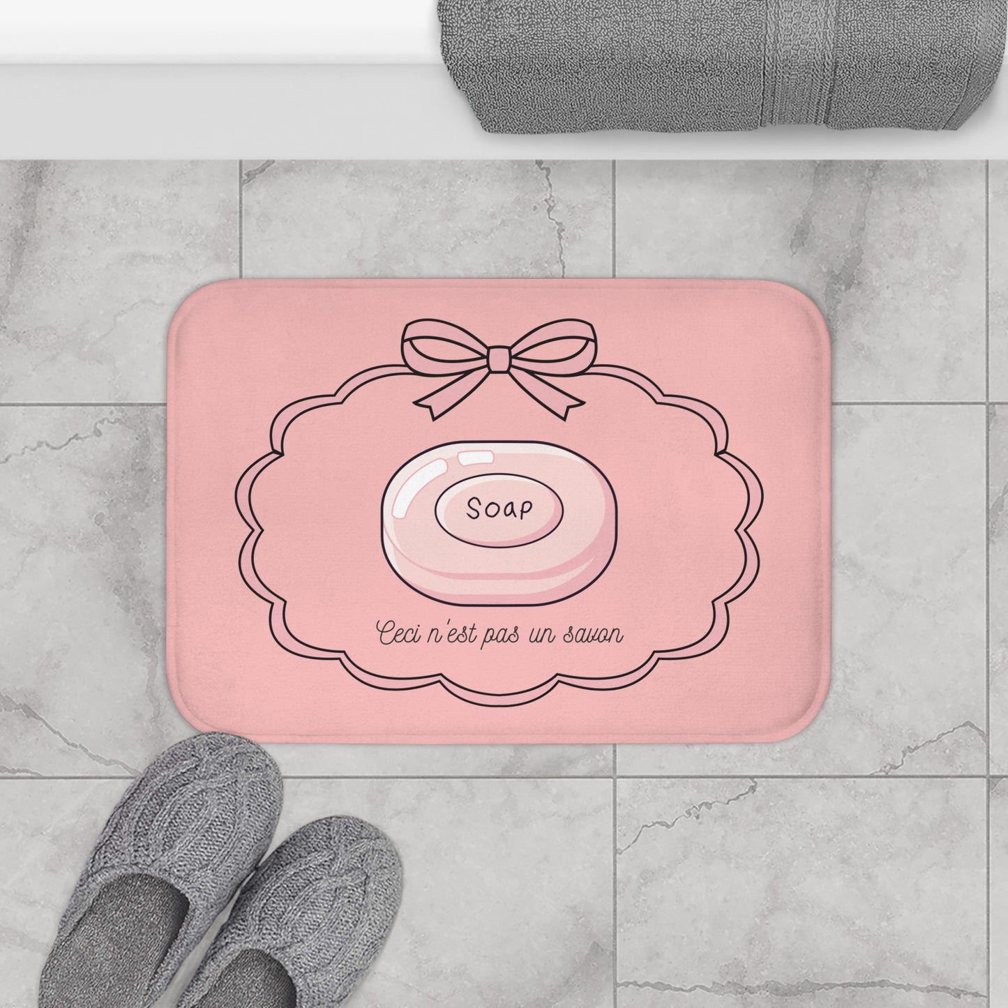 René Magritte 'Ceci n'est pas un savon' Bath Mat, Light PINK  | Art inspired Decor