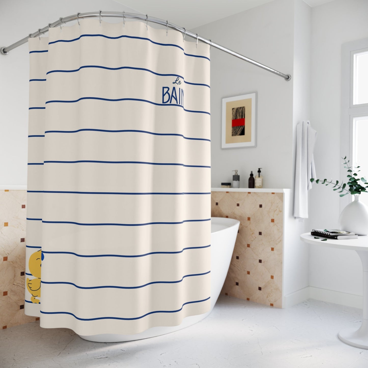 Rubber Duck Striped Shower Curtain — 'Le Bain' Kid's Bathroom Decor