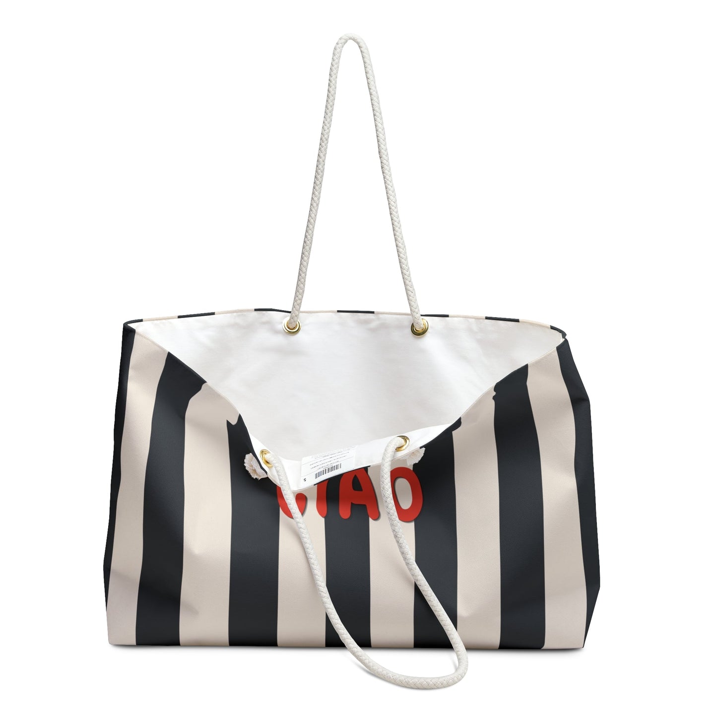 CIAO Stripe Weekender Bag — Black & Cream Oversized Beach Tote