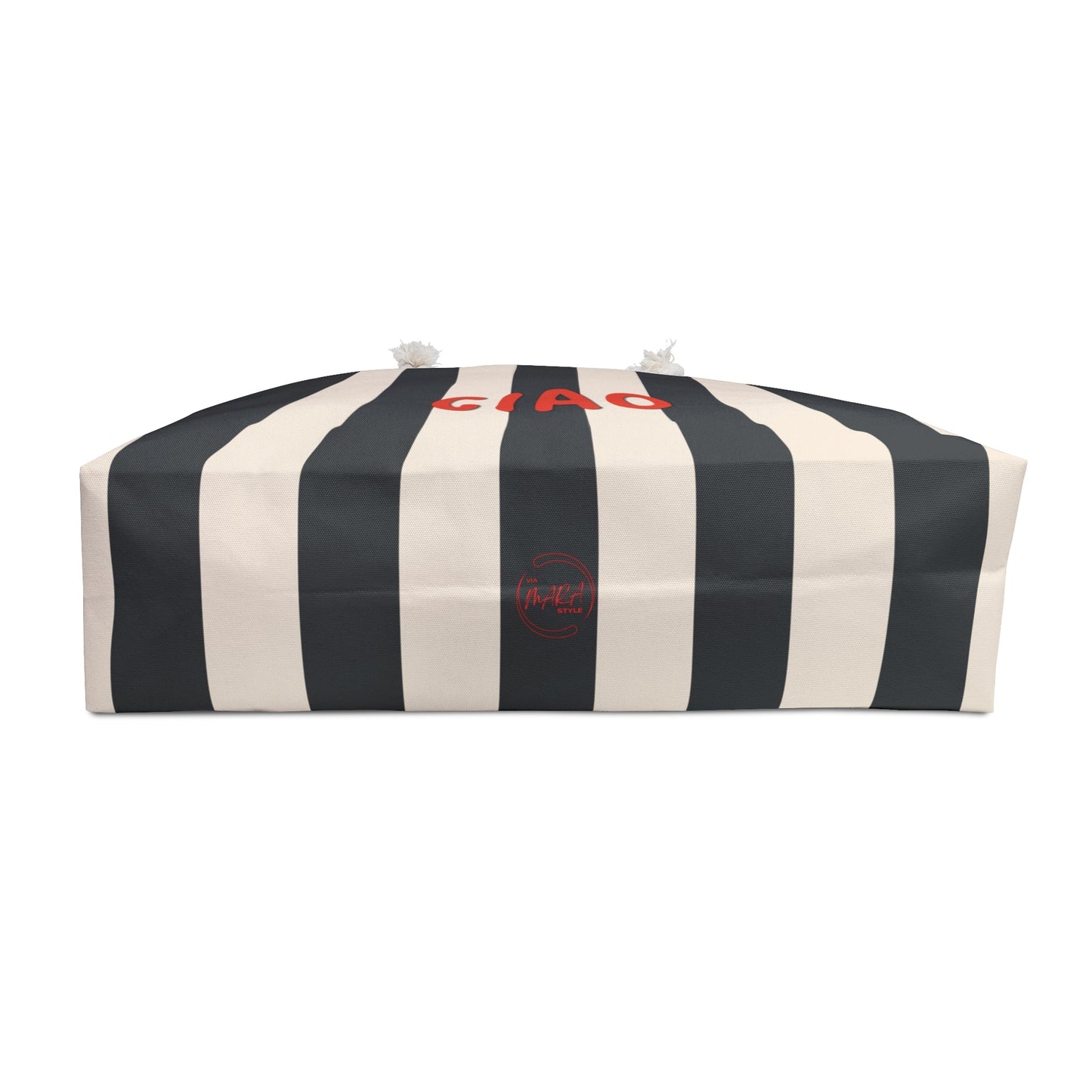 CIAO Stripe Weekender Bag — Black & Cream Oversized Beach Tote