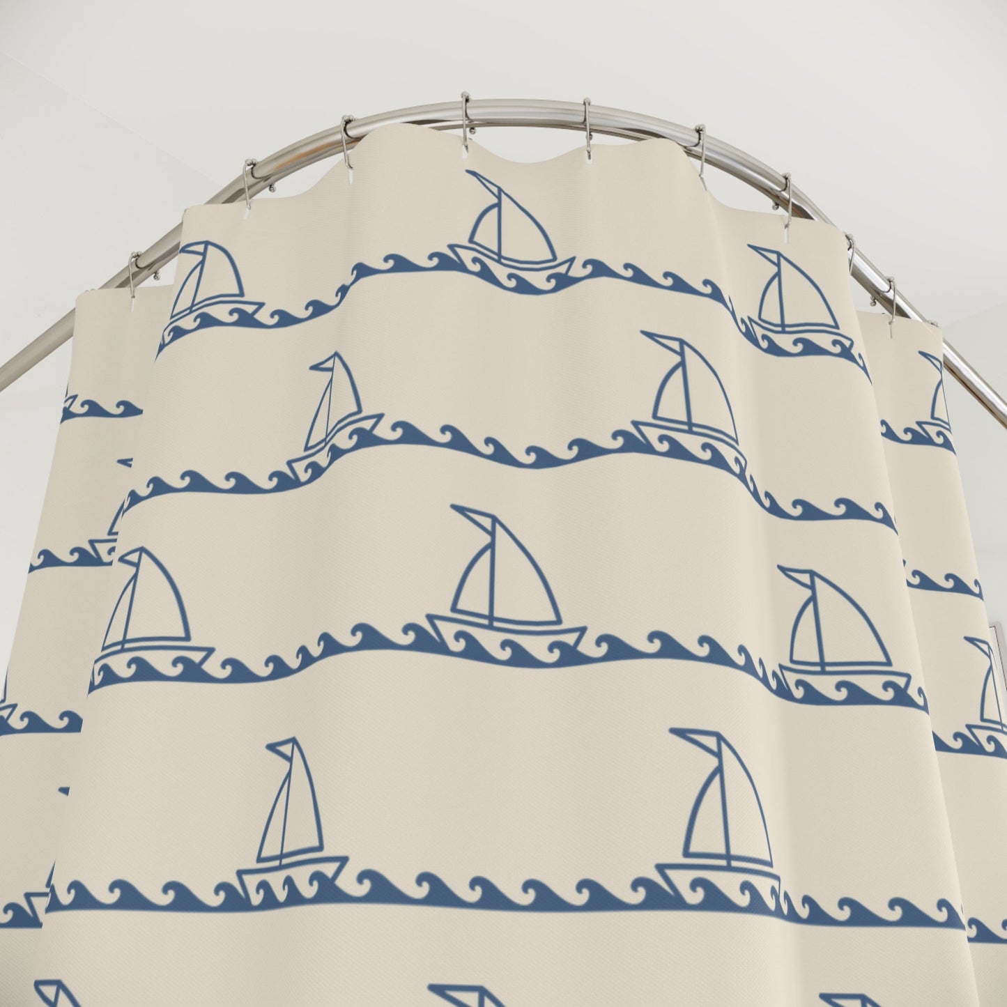 Nautical Shower Curtain — Sailing Boat Theme Bath Decor