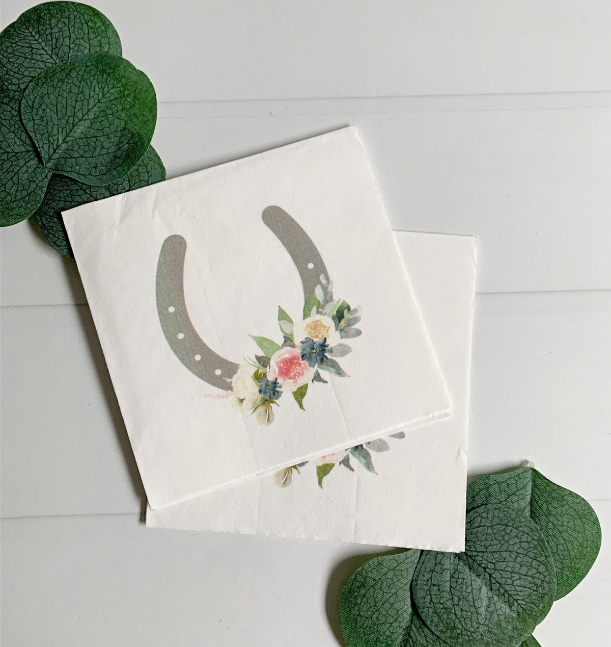 Kentucky Derby Cocktail Napkins - Blue Blush Floral Horseshoe Party Decorations Western Theme