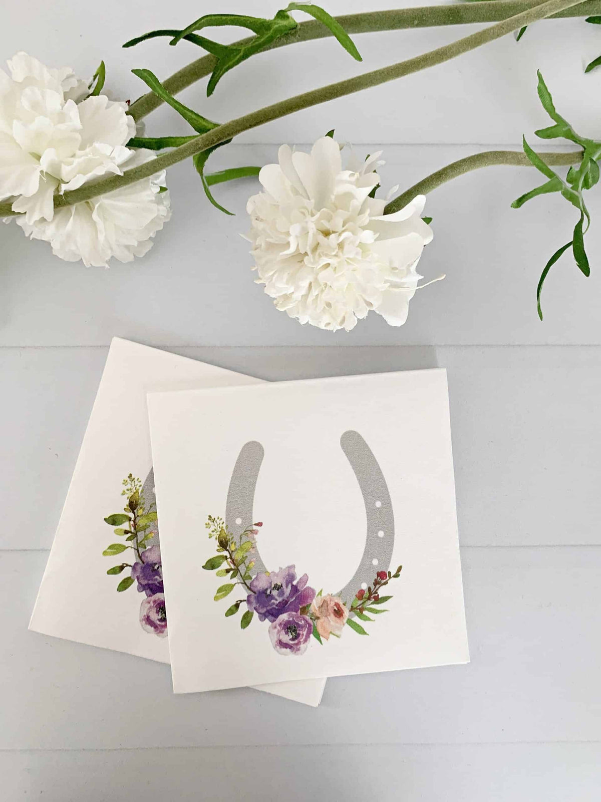 Kentucky Derby Party Cocktail Napkins - Purple Horseshoe Floral | Set of 16