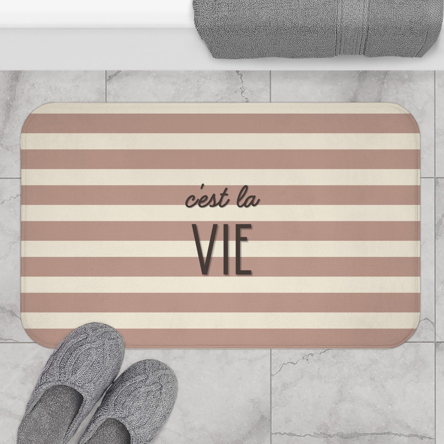 C'est la VIE Bath Mat |  Neutral Chic Bathroom Decor