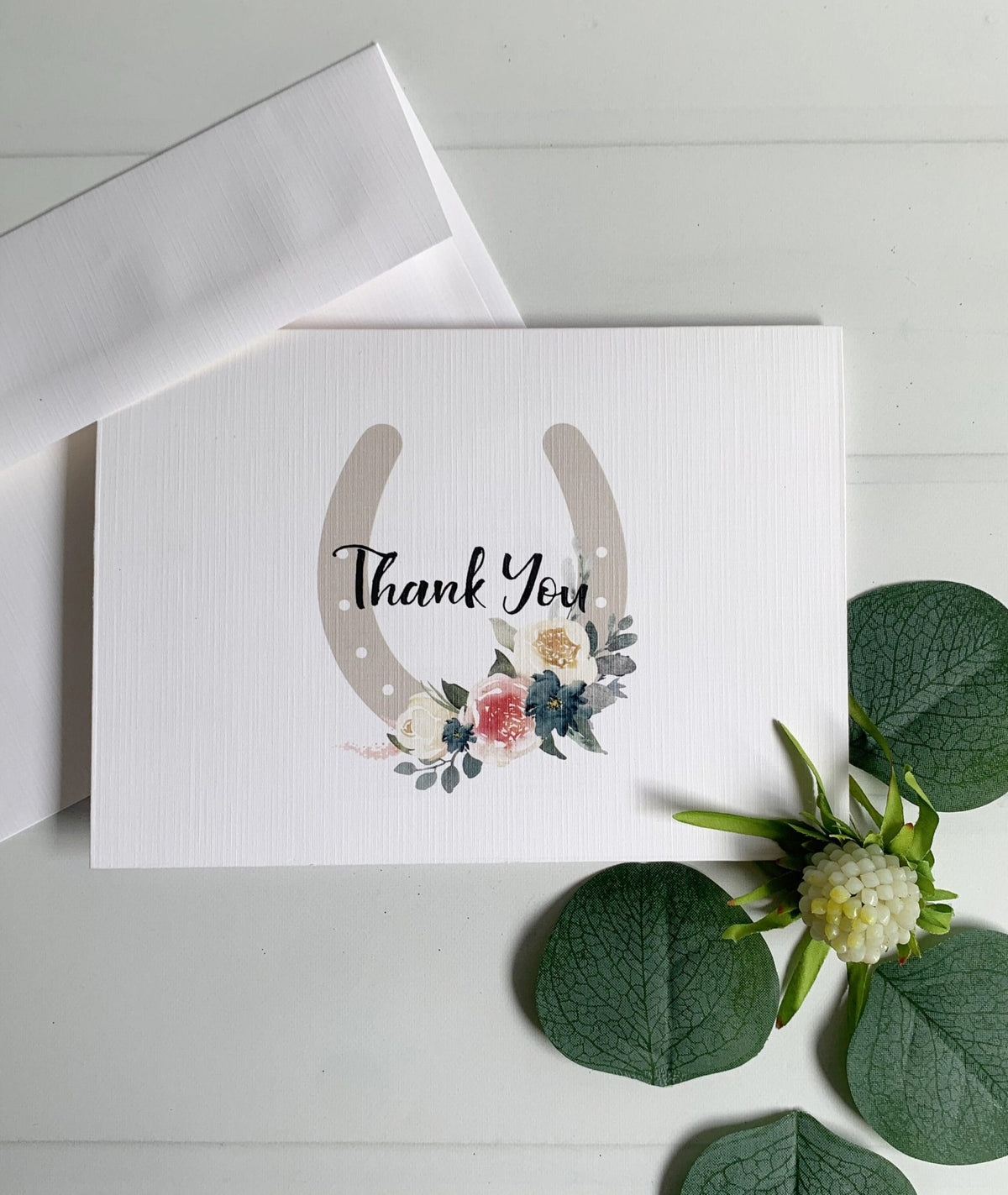 Derby Thank You Notes - Blush Blue Floral Horseshoe Kentucky Derby Bridal Shower Pony Party