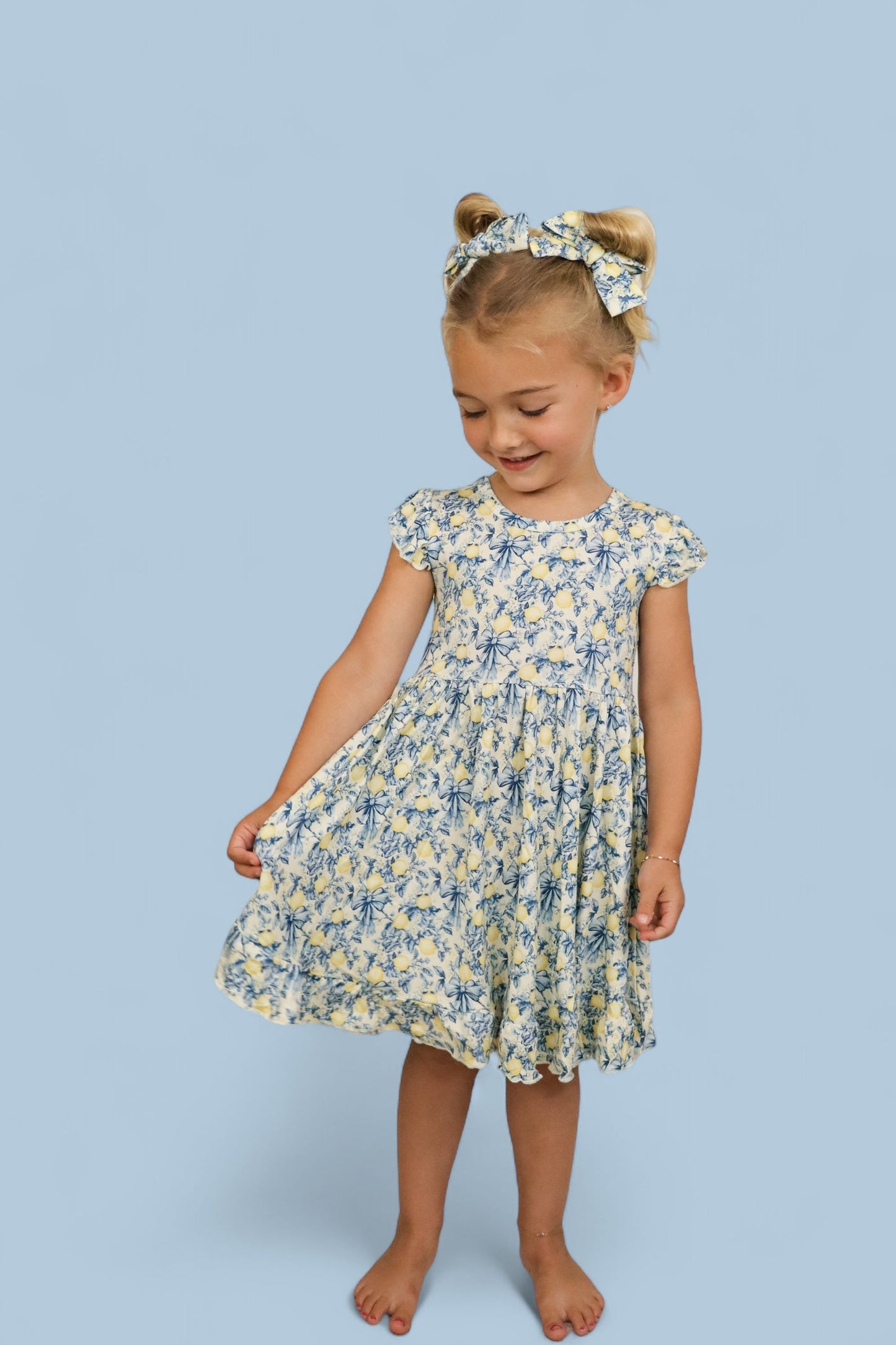 VINTAGE CITRUS TOILE CAP SLEEVE DREAM RUFFLE DRESS