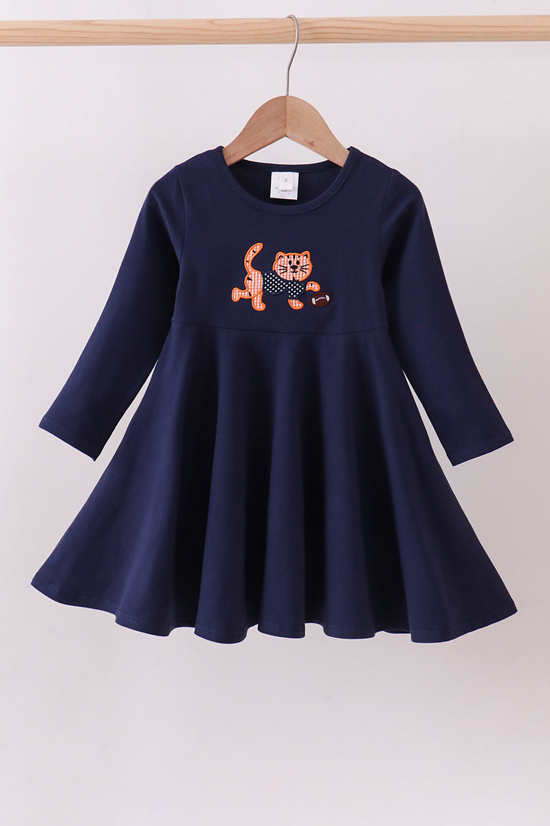 Premium Navy Auburn  tiger applique dress