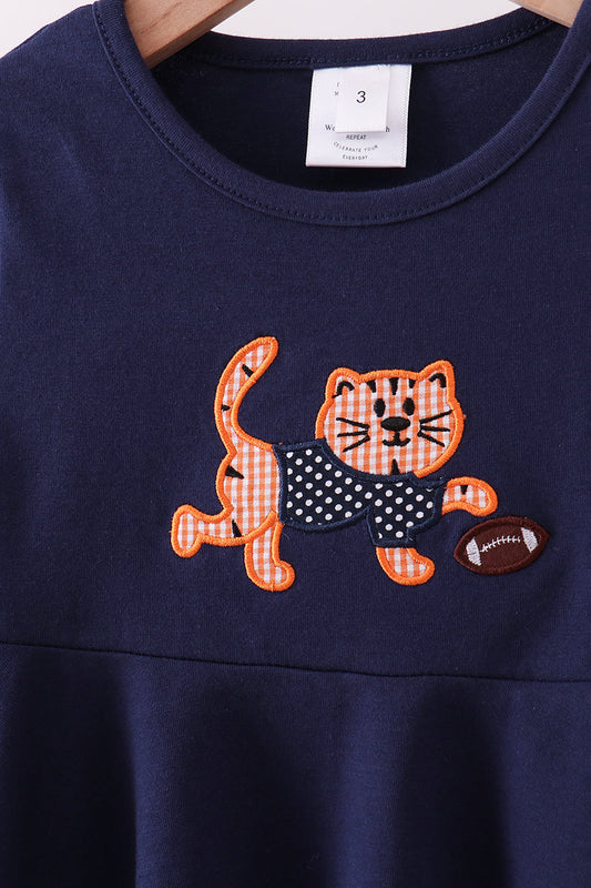 Premium Navy Auburn  tiger applique dress
