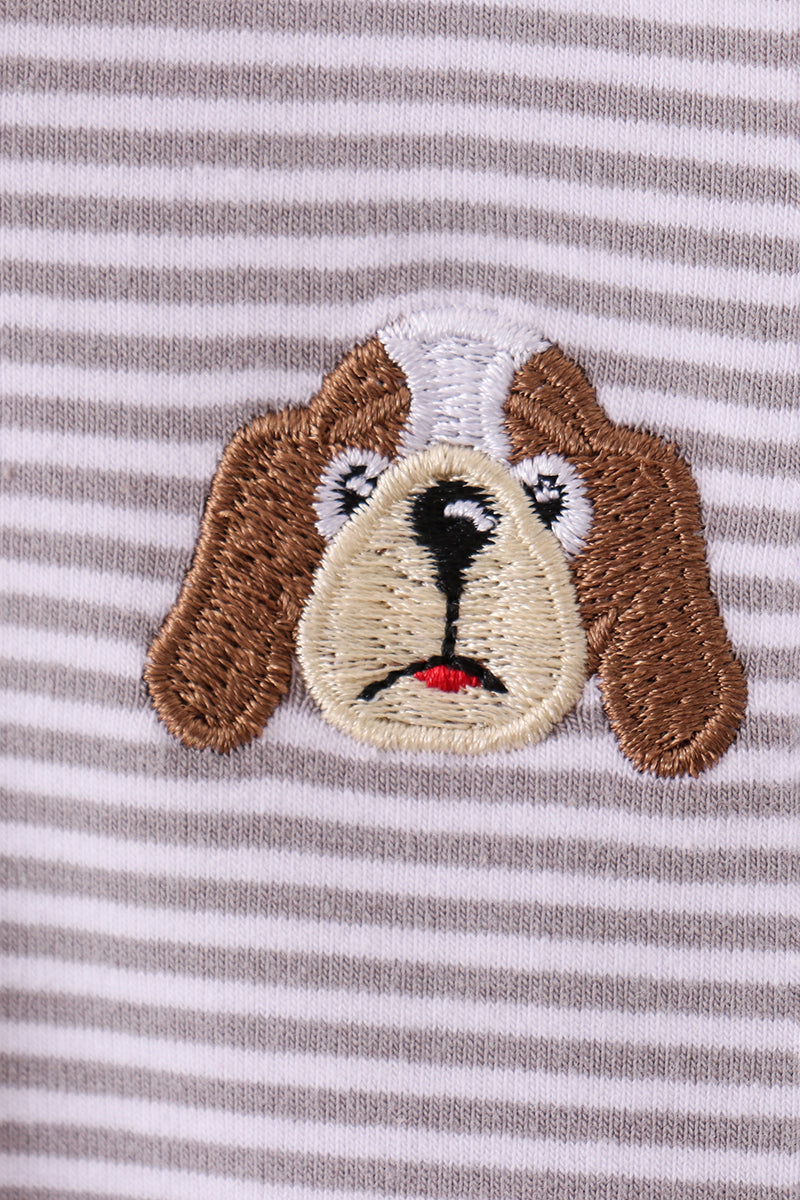 Premium Gray Tennessee Puppy embroidery stripe romper