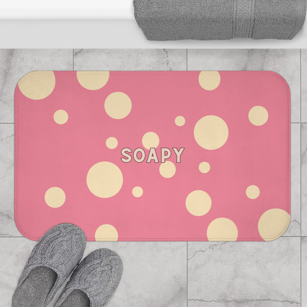 Soapy Pink Bath Mat – Cute Polka Dot Bathroom Rug