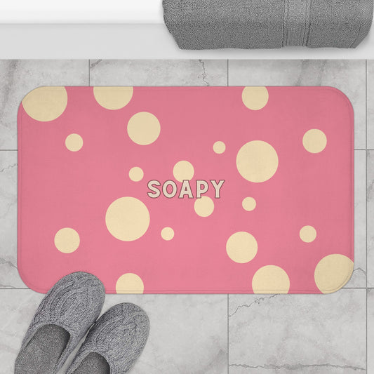Soapy Pink Bath Mat – Cute Polka Dot Bathroom Rug