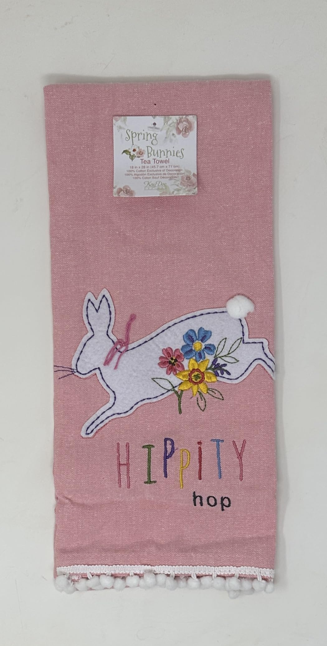 Kay Dee Designs Hippity Hop Embroidered Tea Towel, 18 x 28 inches, Pink Spring Bunnies