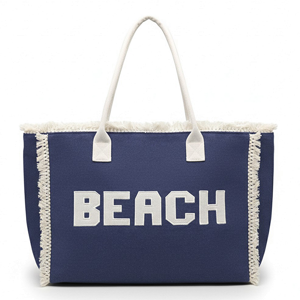 Embroidered Beach Letter Fringe Tote Bag Denim