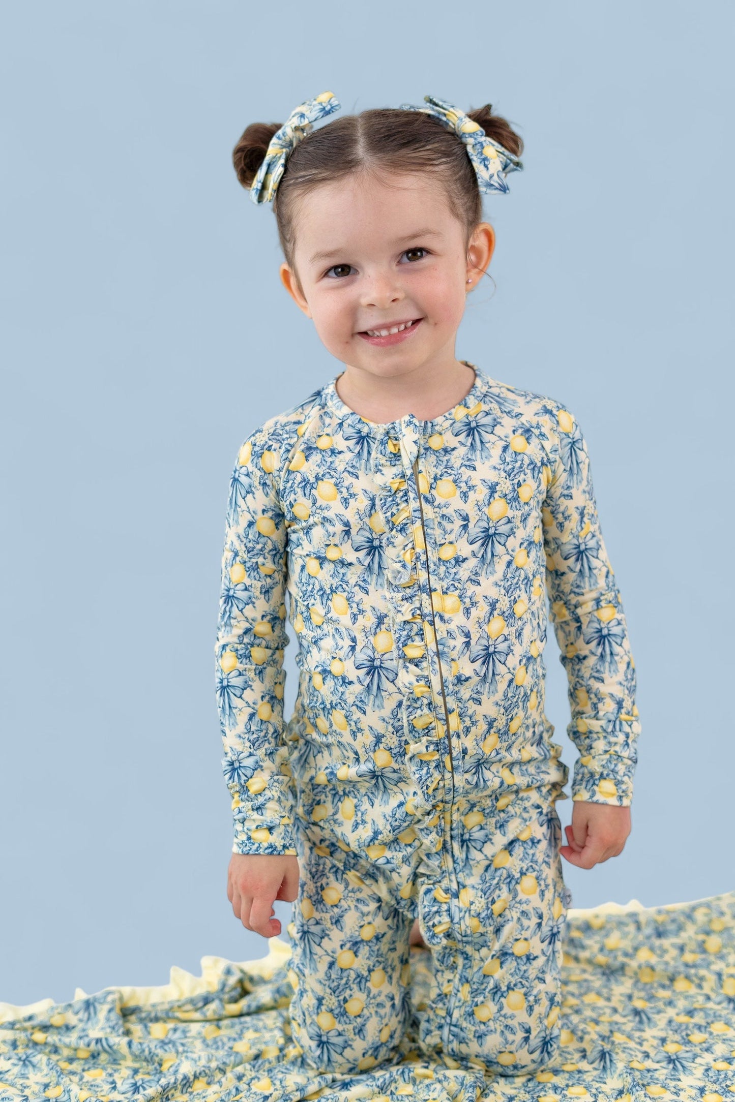 VINTAGE CITRUS TOILE DREAM RUFFLE ROMPER