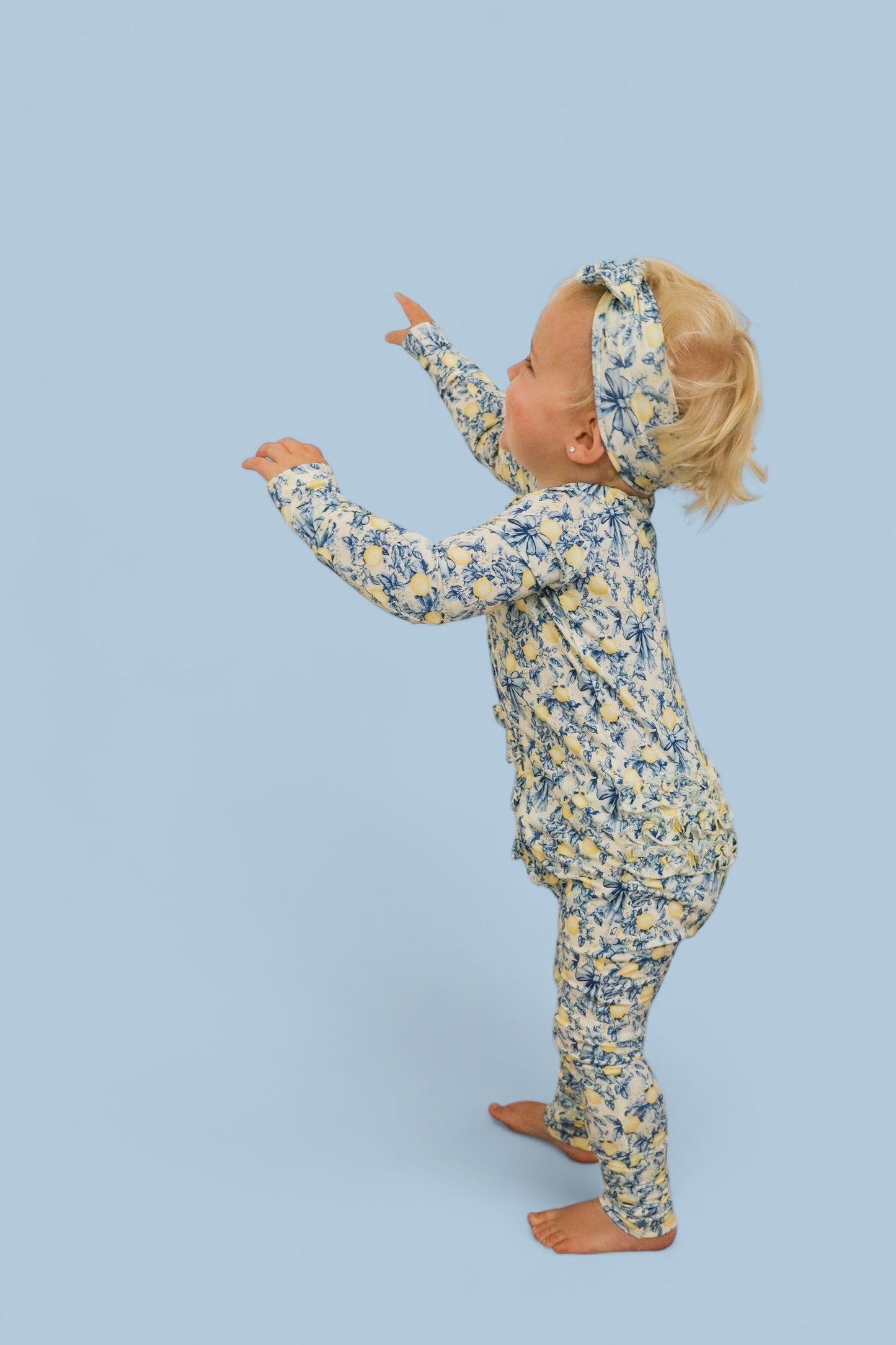 VINTAGE CITRUS TOILE DREAM RUFFLE ROMPER