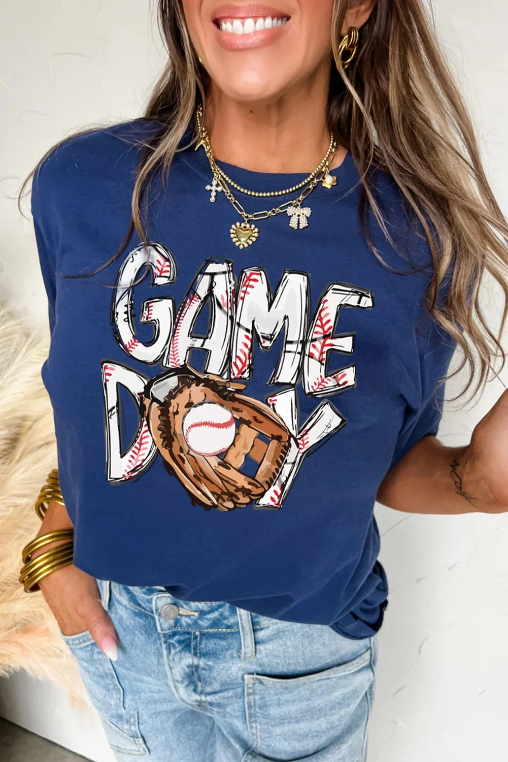 Addie - Blue Game Day Baseball Graphic Tee