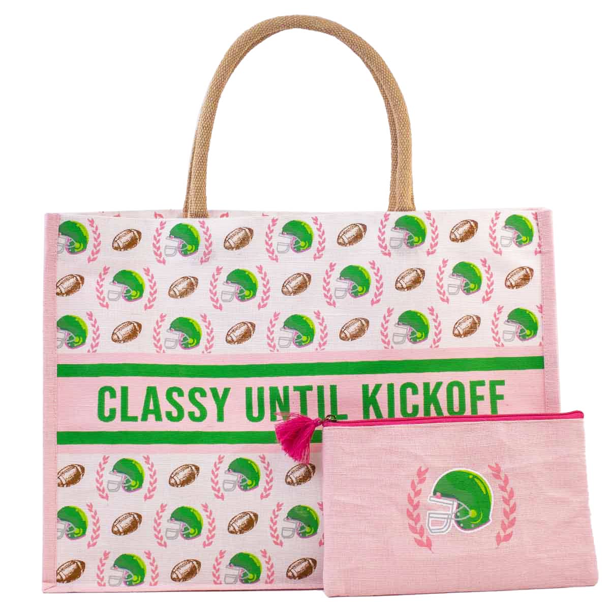 Classy Until Kickoff Juco Tote   Pink/Multi   19x14x7.5