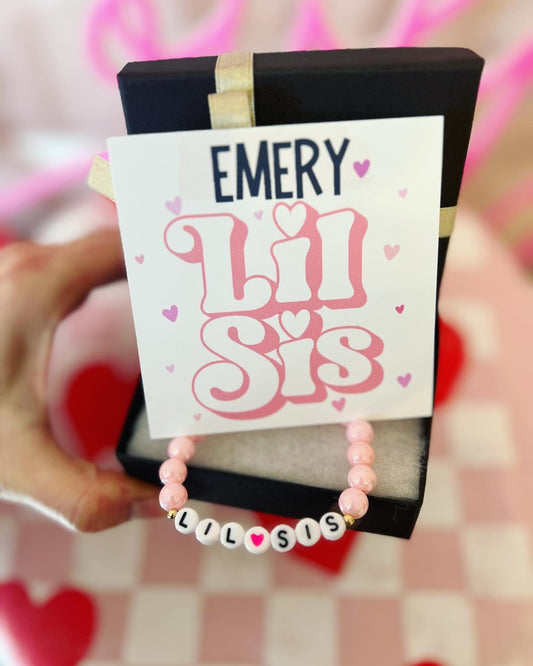 Little Sister Bracelet, new baby sister gift, gift from baby, Lil sister, Bracelet, card, box & ribbon! Personalized card!