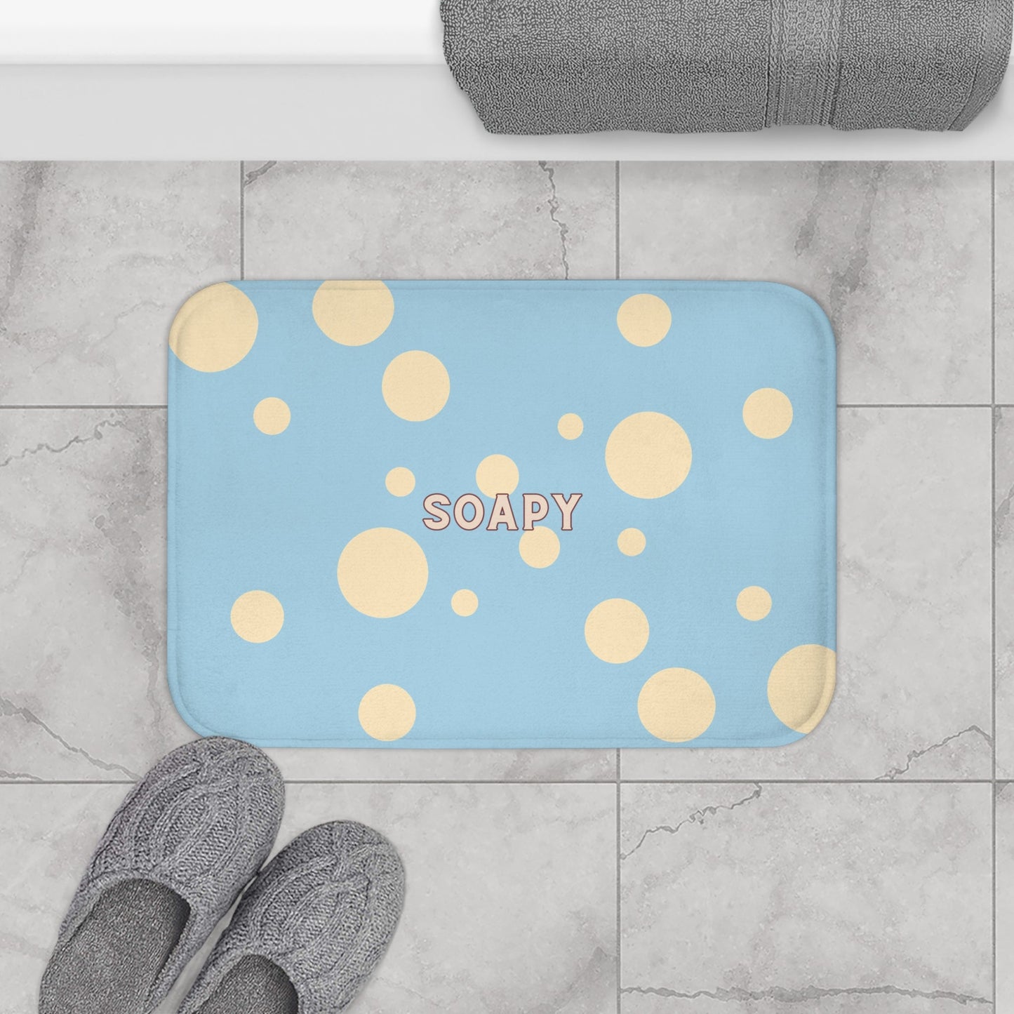 Soapy Blue Bubble Bath Mat — Plush Kids Bathroom Rug