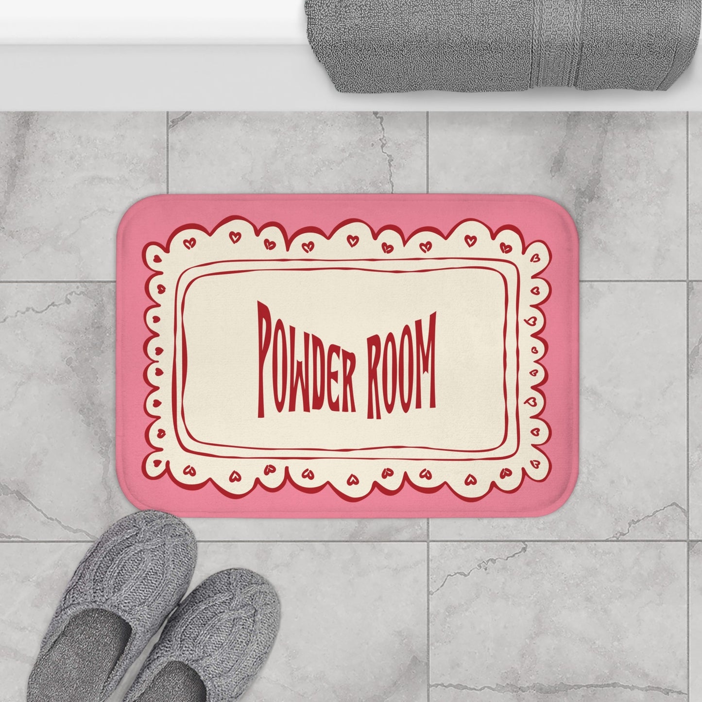 Powder Room Bath Mat | PINK Vintage Lace Doily Bathroom Rug