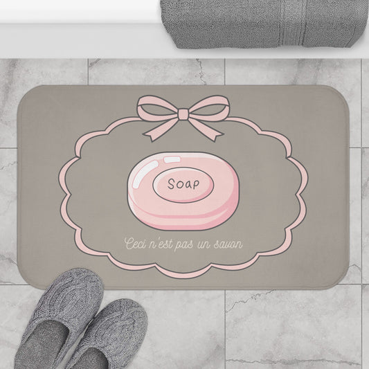 René Magritte 'Ceci n'est pas un savon' Bath Mat, Light GREY  | Surrealist Humor Decor