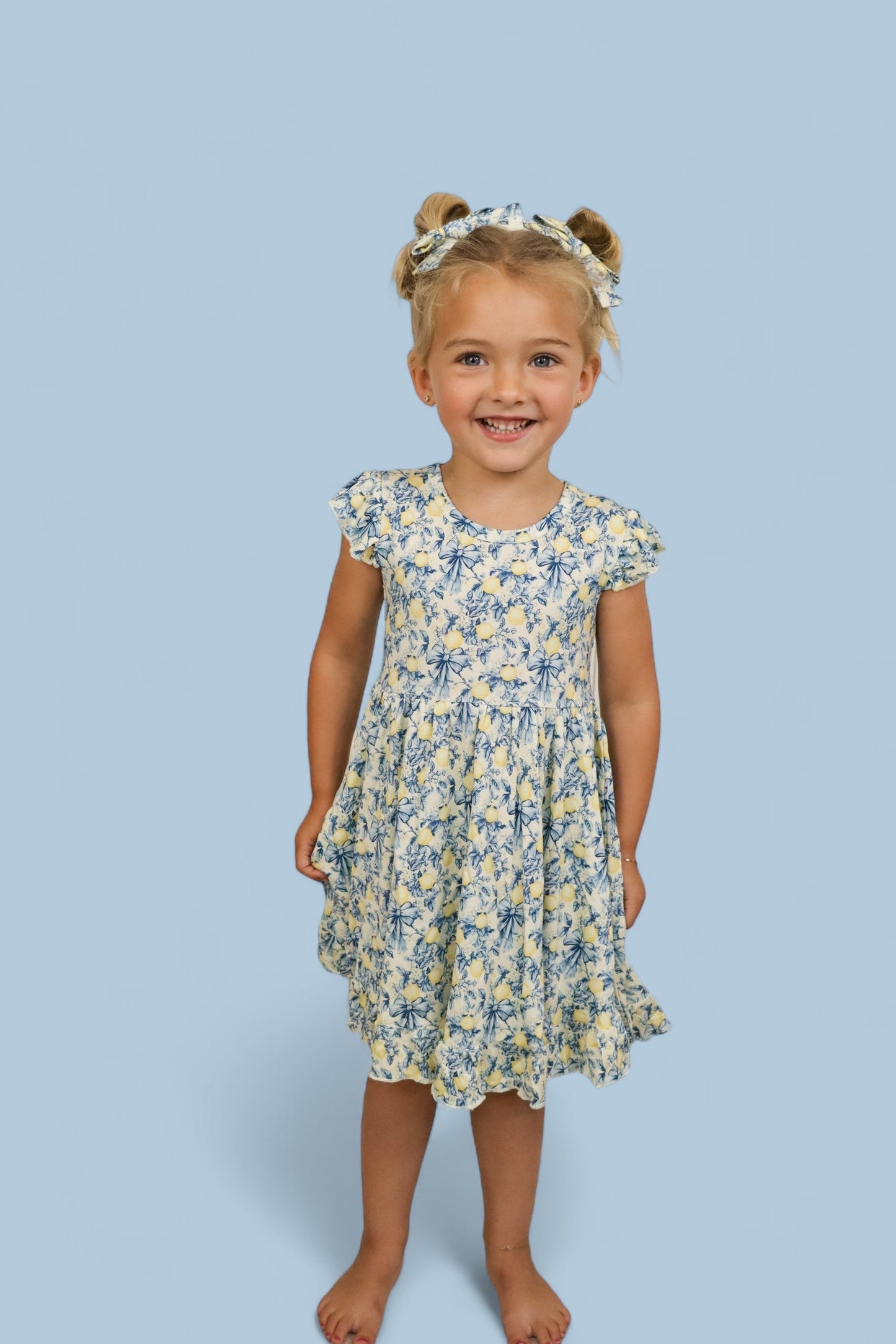 VINTAGE CITRUS TOILE CAP SLEEVE DREAM RUFFLE DRESS