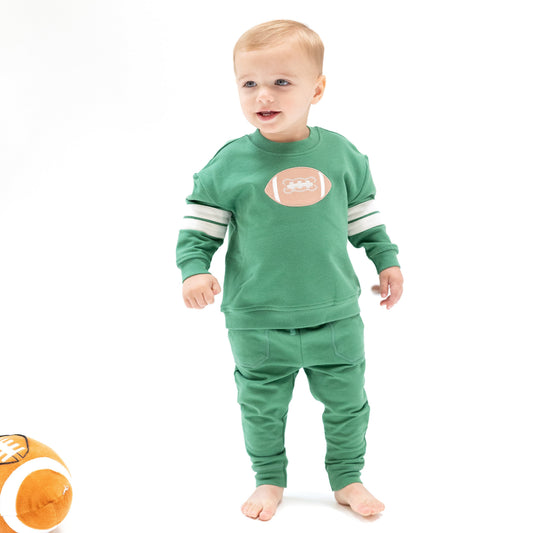 Varsity - Green - Cozy Drop Sleeve Sweatshirt with Varsity Stripes