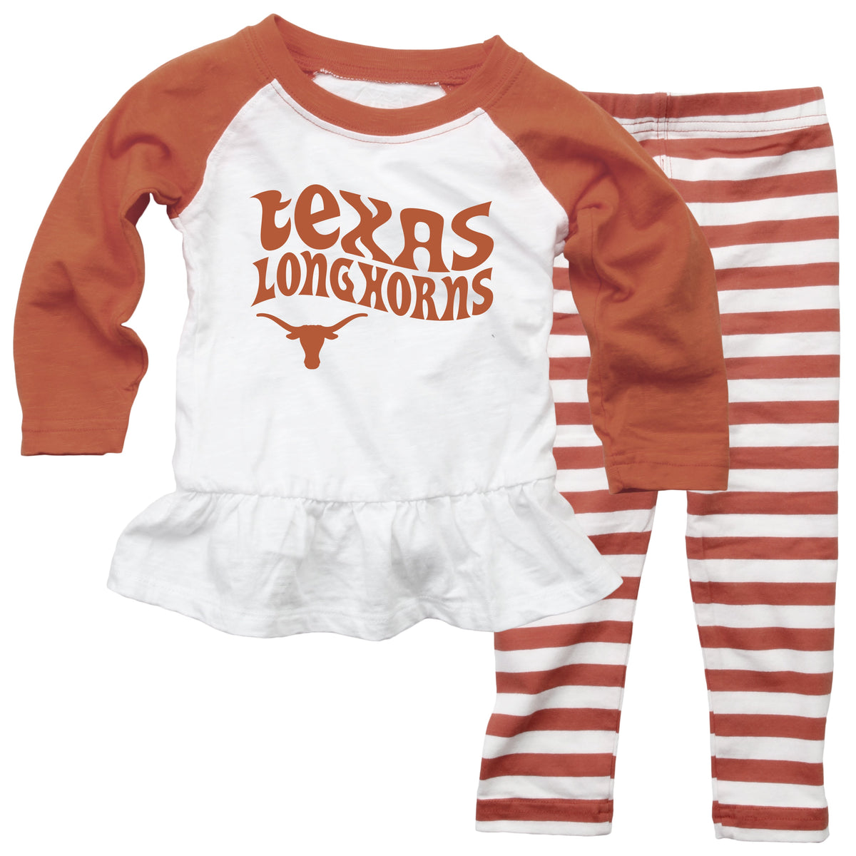 Texas Longhorns NCAA Infant Girls Ruffle Raglan Set