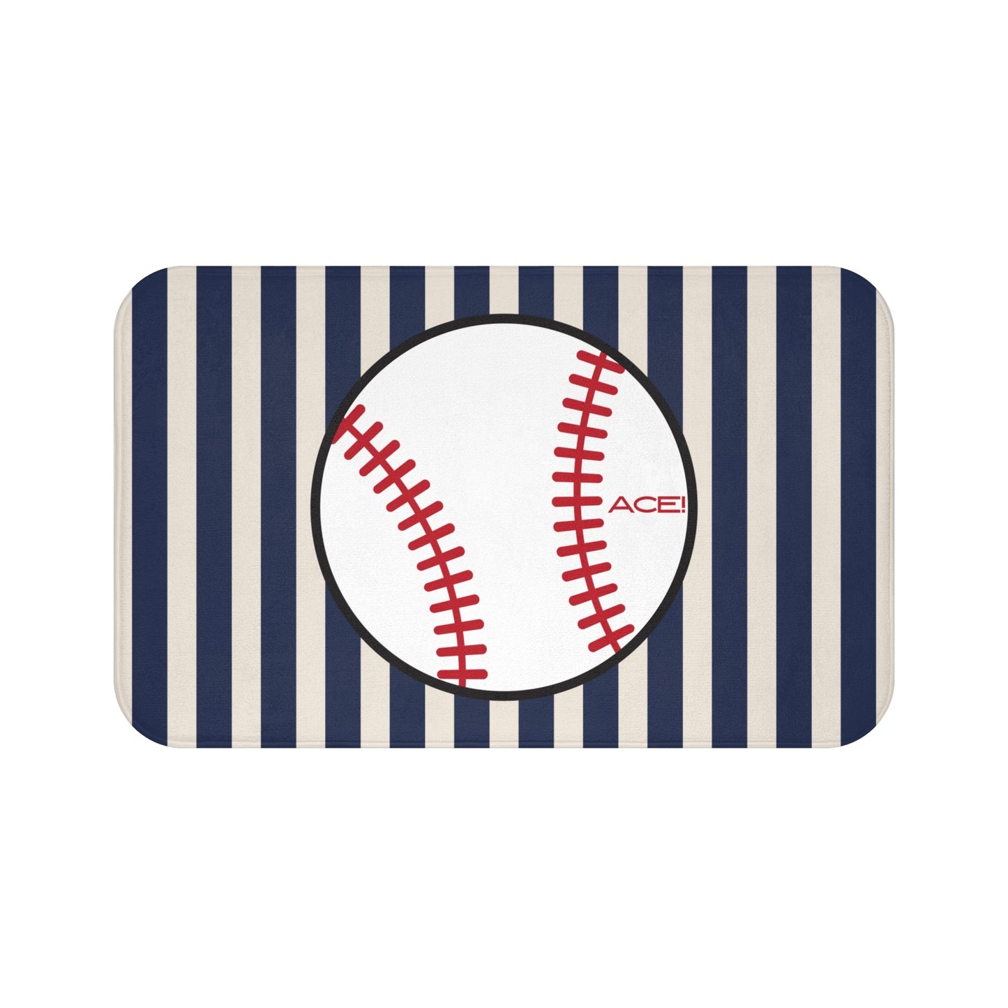 Baseball Bath Mat – Blue-Grey Striped Soft Non-Slip Bathroom Rug