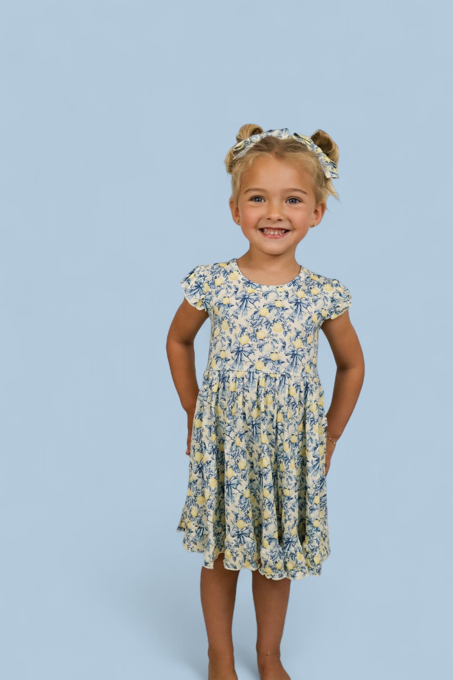 VINTAGE CITRUS TOILE CAP SLEEVE DREAM RUFFLE DRESS