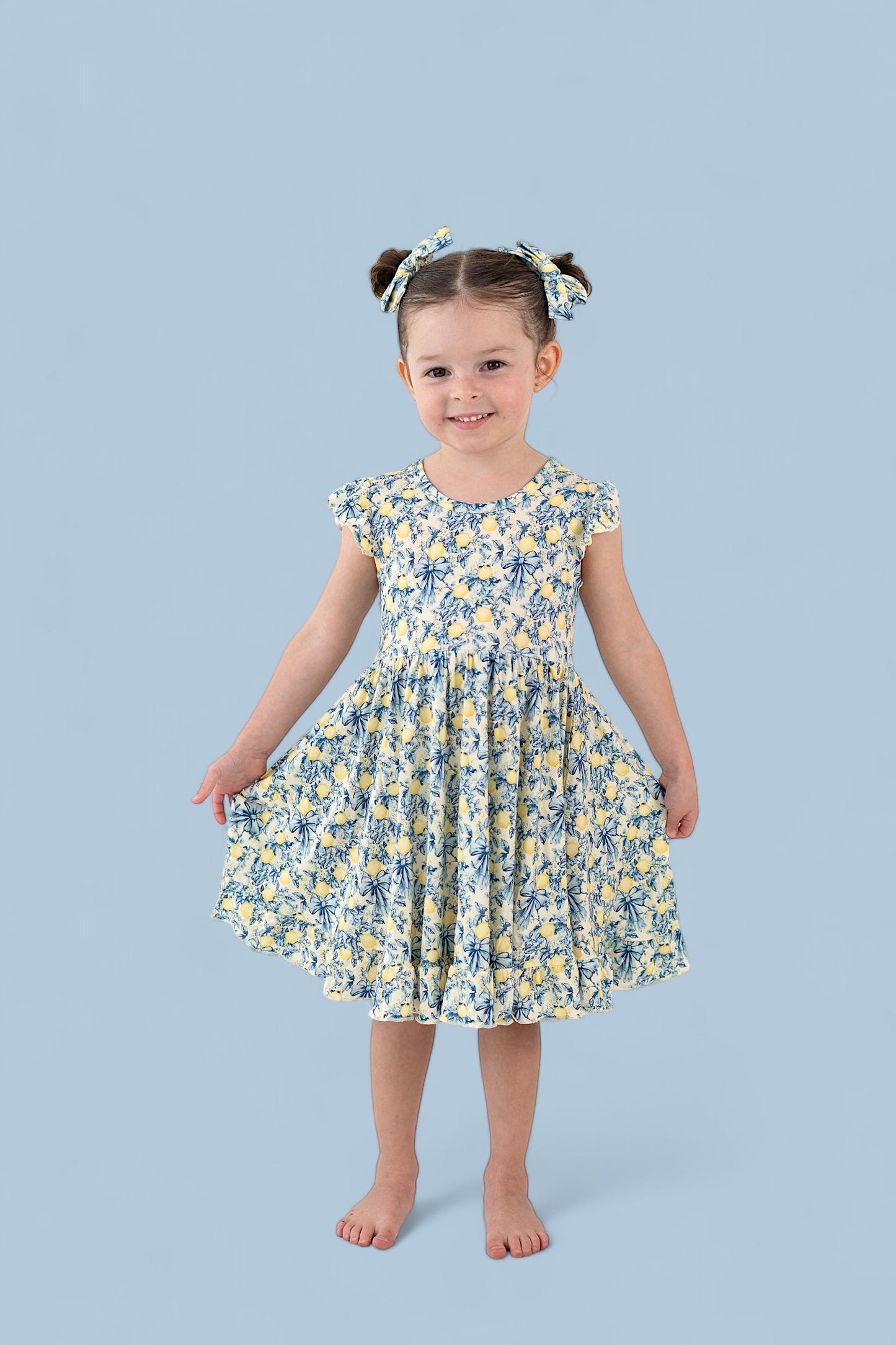 VINTAGE CITRUS TOILE CAP SLEEVE DREAM RUFFLE DRESS